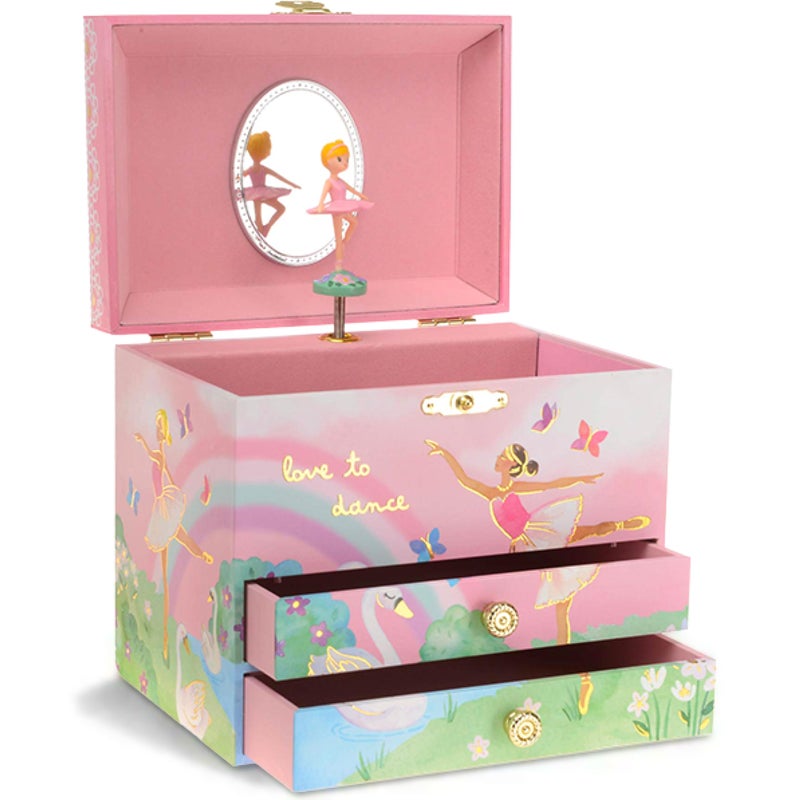Jewelkeeper Jewelry Box for Girls - Spinning Ballerina Doll to Swan Lake Tune Music Box - Pink Jewelry Boxes for Girls with 2 Drawers - Ideal for Storing Necklaces and Bracelets - 7Lx5Hx6W Inches - Image 1